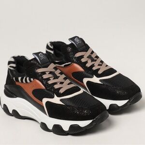 HOGAN Sneaker in Black Suede , Brown calfskin and Zebra Pony Hair